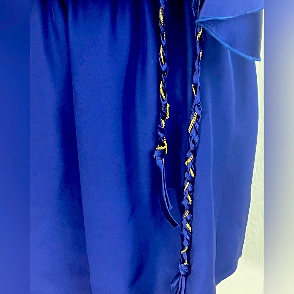 Karina Grimaldi - Silk Blouson Strapless Mini Dress Braided Gold Chain Belt XS - Picture 6 of 12